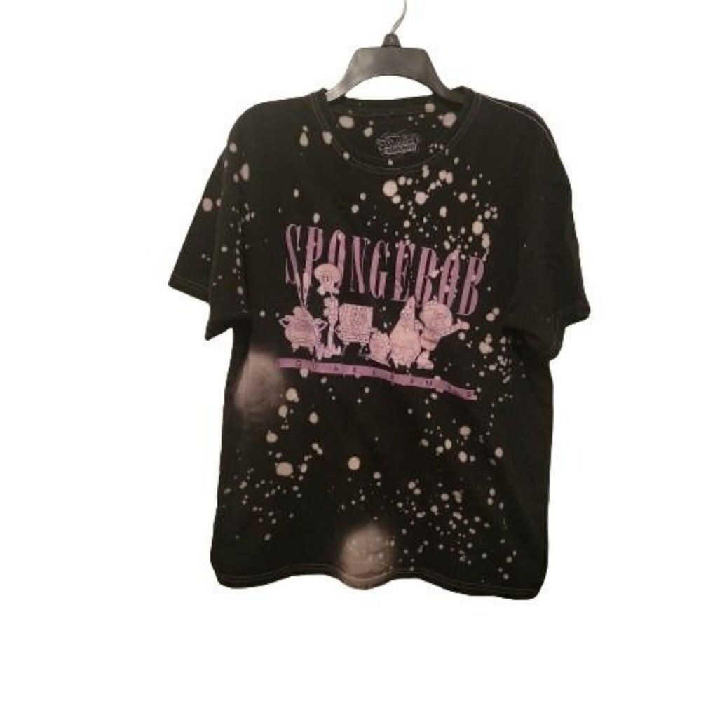 Spongebob Squarepants Womens Black Purple Graphic Print Pullover T-Shirt Size L